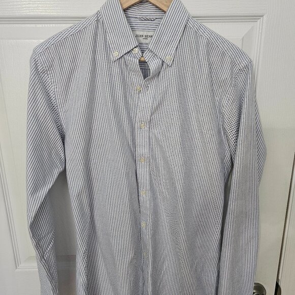 JOHN HENRIC Oxford Shirt 15 - 38 Blue Striped Button Down Office Work - Picture 1 of 1